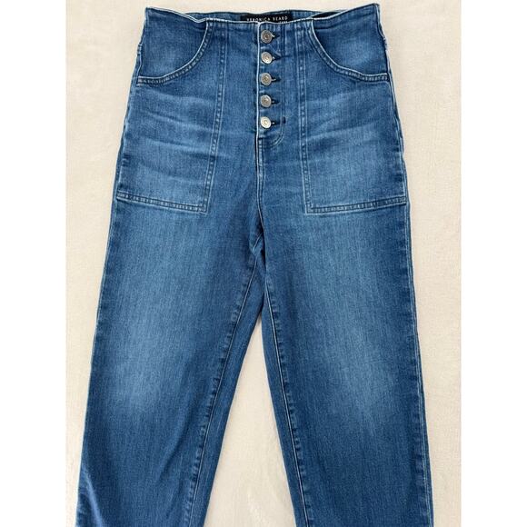 Veronica Beard Crosbie High Rise Crop Jean Wide Leg Denim 28 Button Fly - Picture 3 of 12